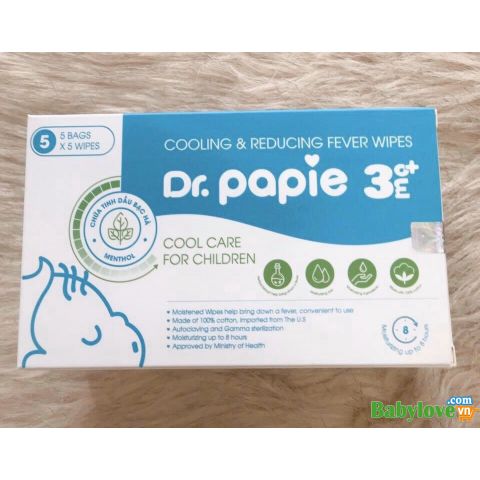 Khăn Lau Hạ Sốt Dr.Papie Cho Bé Từ 3 Tháng Tuổi (1 hộp)