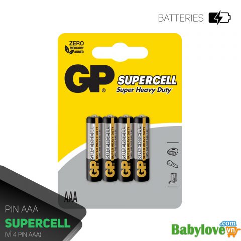 Pin đũa GP Supercell AAA 1.5V (2 viên),Pin AAA GP,Pin chuột máy tính,Pin điều hoà,Pin điều khiển quạt,Pin điều khiển tivi,Pin sử dụng cho các thiết bị nhỏ,Pin đồng hồ treo tường,Pin đồ chơi điện tử trẻ em- Loại 10pin