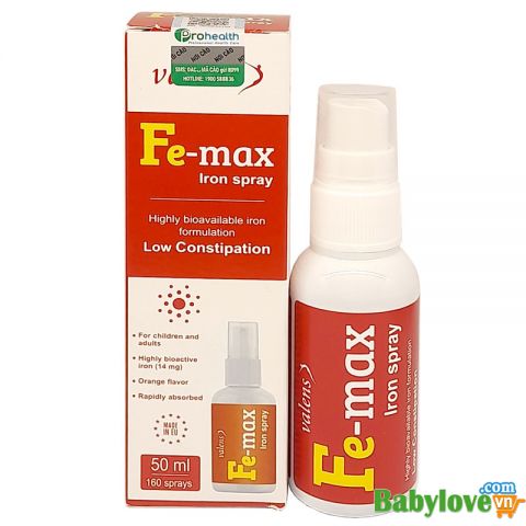 Sắt dạng xịt Fe Max iron spray - bổ sung Sắt Fe Max giúp hỗ trợ tạo máu, giảm nguy cơ thiếu máu do thiếu sắt