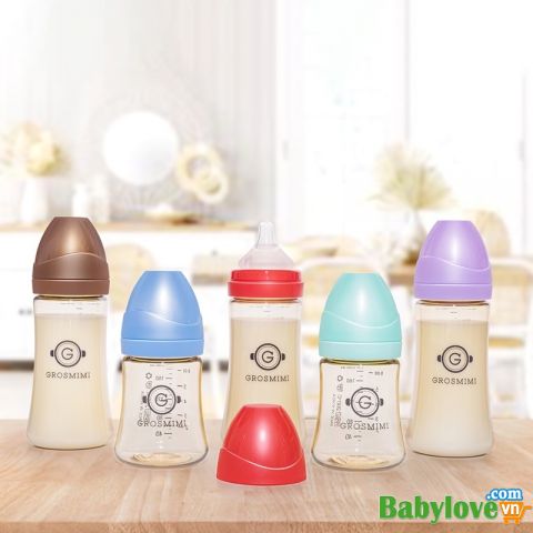 (Không núm) Bình sữa cho bé PPSU GROSMIMI Hàn Quốc 200ml /300ml. Bình sữa Hàn Quốc lắp núm moyuum, mother k, pigeon