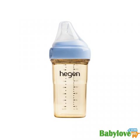 Bình sữa Hegen PPSU 240ml núm từ size M từ 3 – 6 tháng, Blue