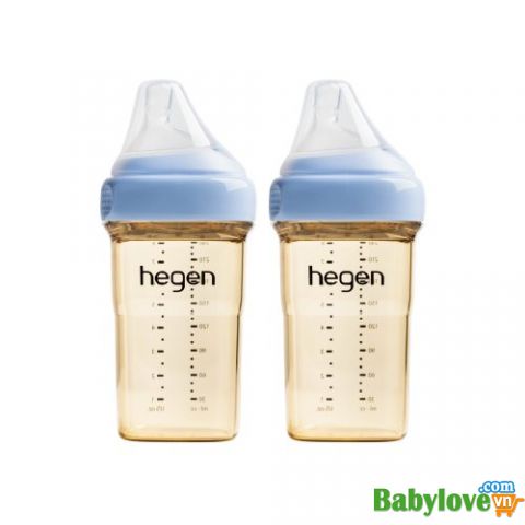 Bộ 2 Bình sữa Hegen PPSU 240ml núm từ size M từ 3 – 6 tháng, Blue