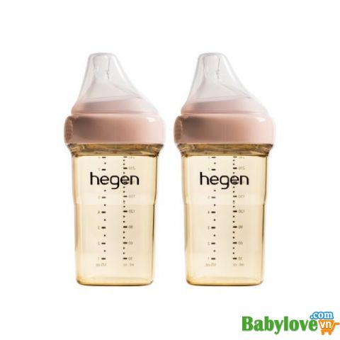 Bộ 2 Bình sữa Hegen PPSU 240ml núm từ size M từ 3 – 6 tháng, Pink