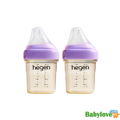 Bộ 2 Bình sữa Hegen PPSU 150ml núm từ size S từ 1 – 3 tháng, Purple