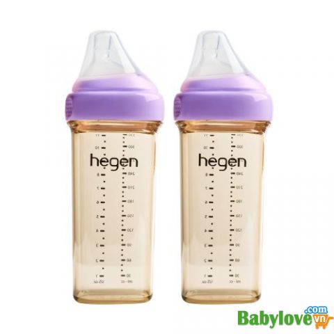 Bộ 2 Bình sữa Hegen PPSU 330ml núm ti size L trên 6 tháng, Purple