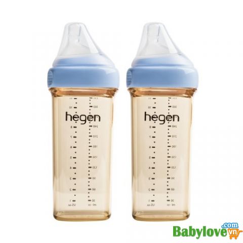 Bộ 2 Bình sữa Hegen PPSU 330ml núm ti size L trên 6 tháng, Blue