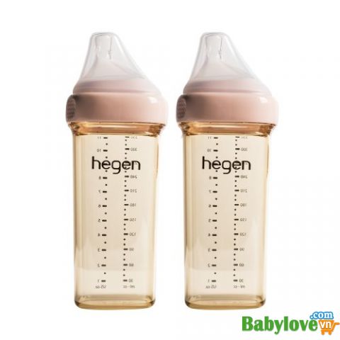 Bộ 2 Bình sữa Hegen PPSU 330ml núm ti size L trên 6 tháng, Pink
