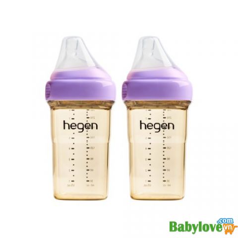 Bộ 2 Bình sữa Hegen PPSU 240ml núm từ size M từ 3 – 6 tháng, Purple