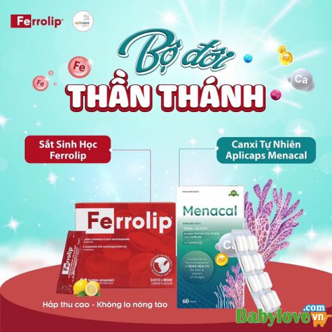 Bộ đôi sắt Ferrolip và canxi Menacal tảo biển cho phụ nữ mang thai và cho con bú