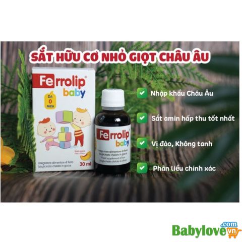 Sắt nhỏ giọt Ferrolip Baby giúp giảm nguy cơ thiếu máu do thiếu sắt cho bé lọ 30ml