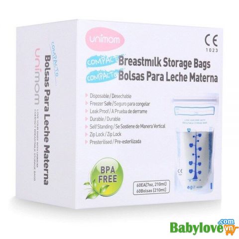 Túi đựng sữa mẹ Unimom Compact không có BPA 210ml (60túi/Hộp) UM870268