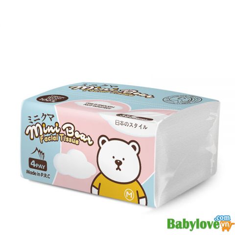 Khăn giấy khô rút Mini Bear Nhật, lau mặt, vệ sinh 300 tờ và 210 tờ 4 lớp chuyên dùng cho mẹ và bé Minibear