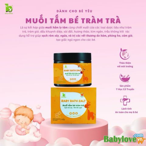 Muối tắm tràm trà Bảo Nhiên cho bé 450gr - giảm rôm sảy, hăm tả và mẩn ngứa ngoài da