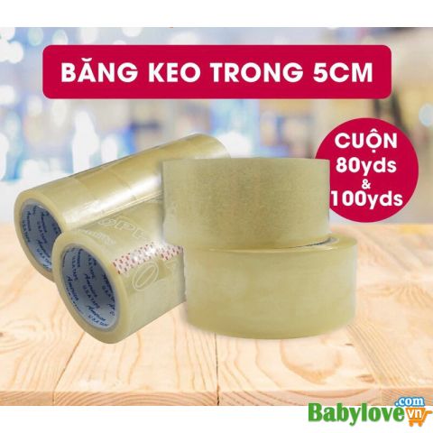 Băng keo trong 5cm - 80yard , 100yard, 200yard dùng dán thùng, đóng hàng hóa điêu tiện lợi, siêu dai