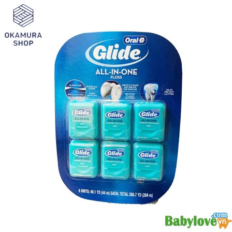 Chỉ nha khoa Oral B Glide ALL-IN-ONE Brilliance Blast Floss Clean Mint hộp 44m từ Mỹ