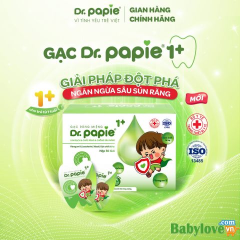 [Chính hãng] Gạc Rơ Lưỡi Dr.Papie 1+ Tiêu Chuẩn 5SAO, Làm Sạch Răng, Lưỡi, Nướu, Phòng Chống Sâu Răng Cho Bé - 30Gói/Hộp