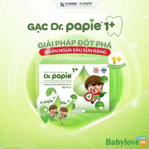 Hộp 30 Gạc Dr Papie 1+ cho bé trên 1 tuổi làm sạch nướu chống sâu răng