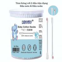 Tăm bông sơ sinh Kiyou 2 đầu móc và tròn tiện lợi, hộp 200pcs